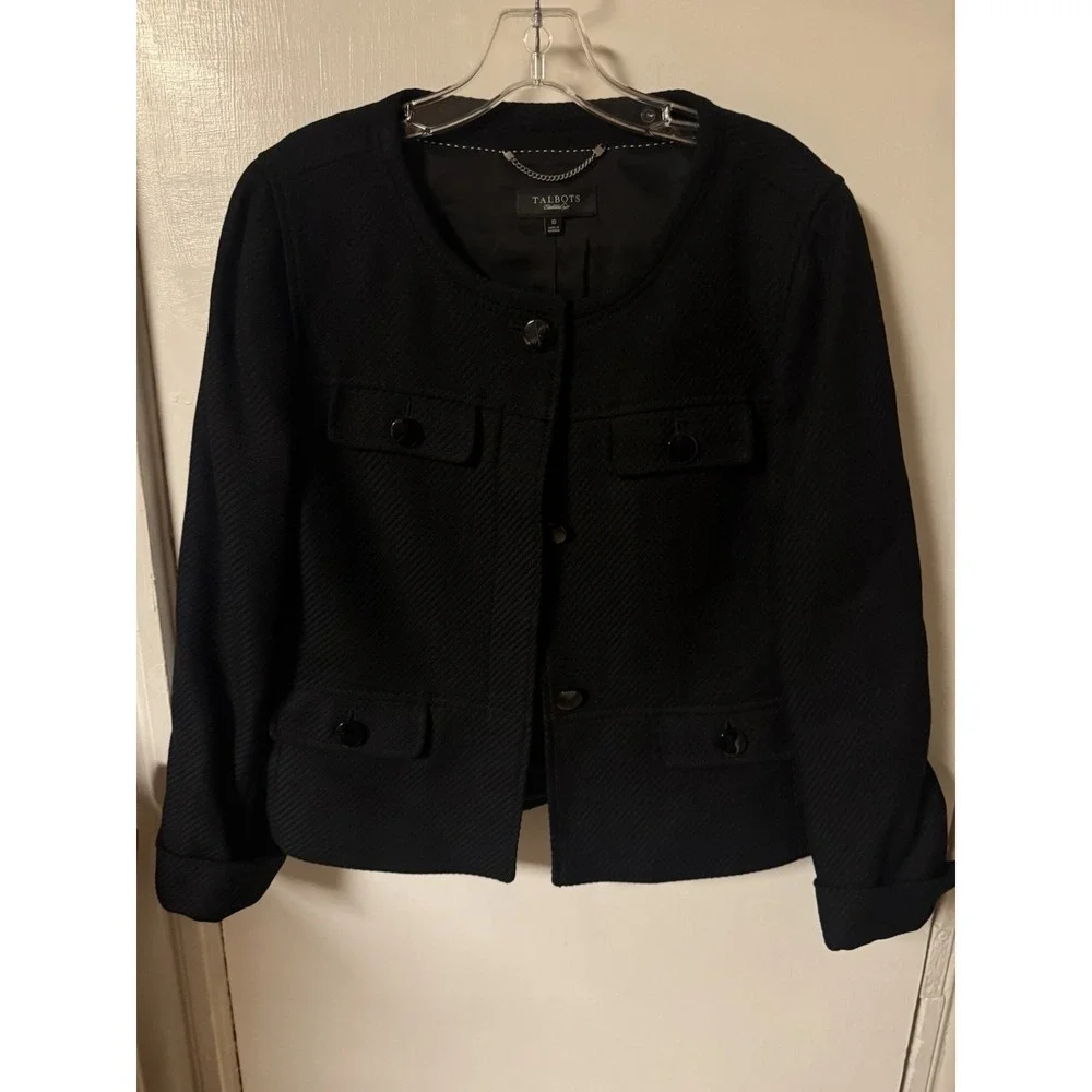 Talbots‎ Black Textured Collarless Blazer Women's Size 10